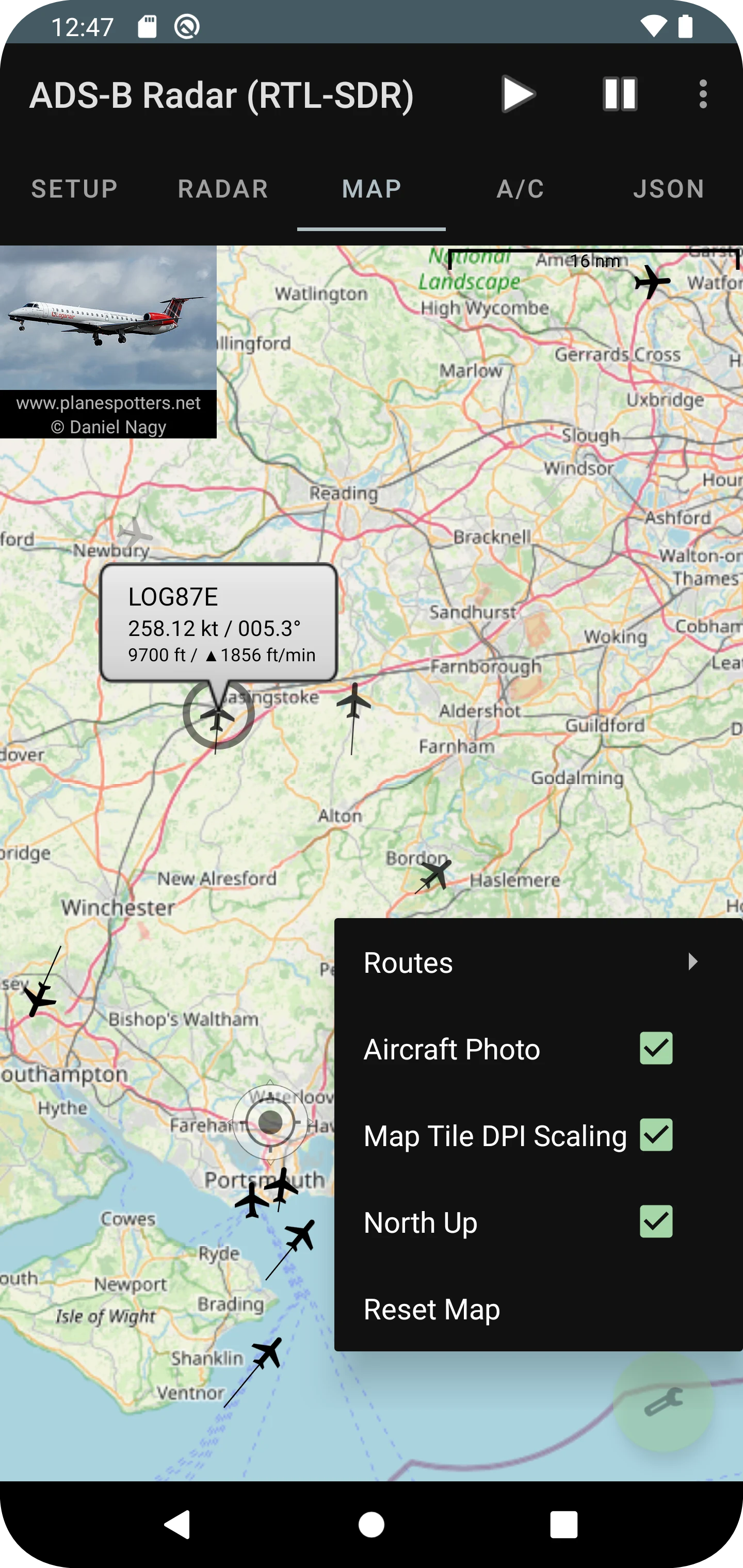 ADS-B Radar (RTL-SDR) screenshot
