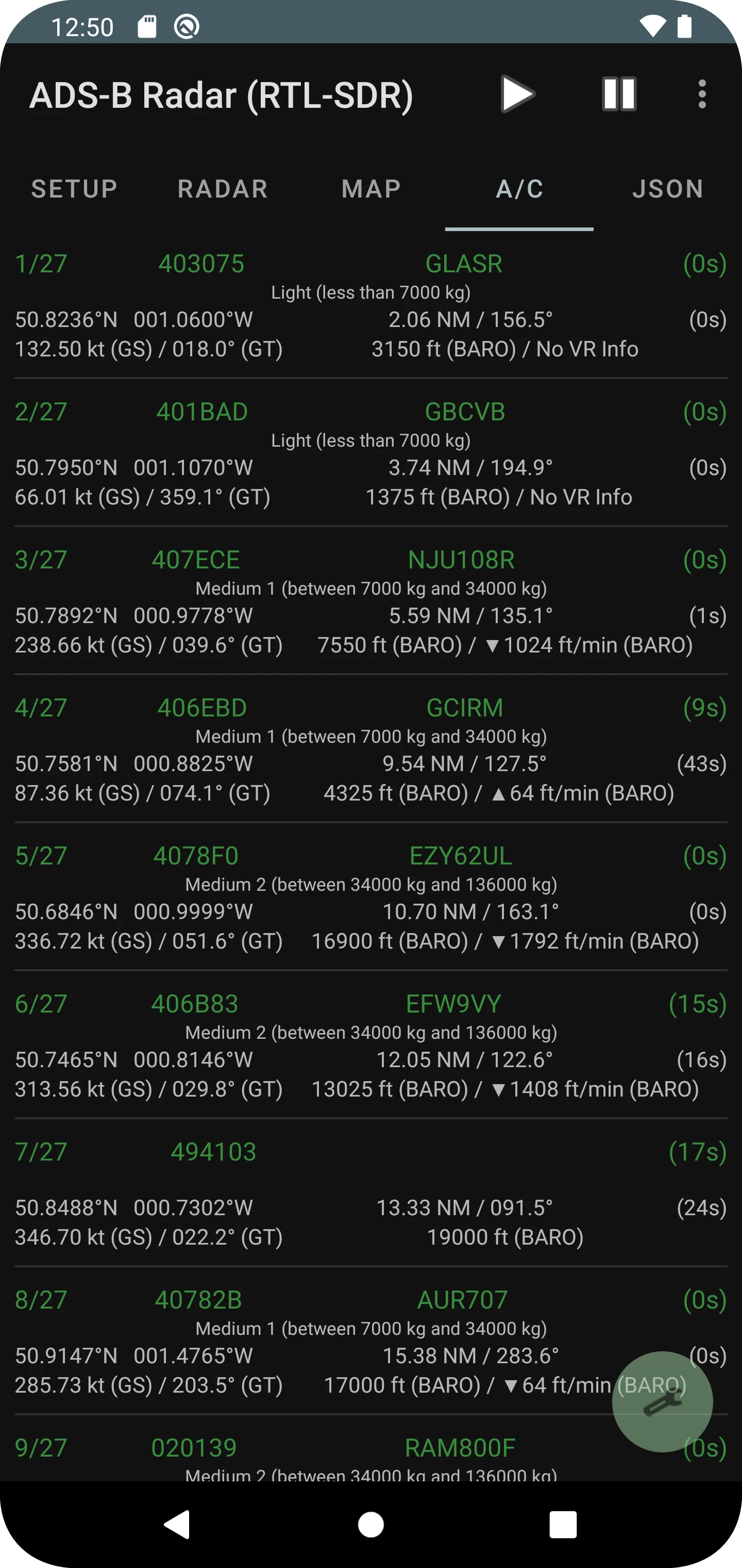 ADS-B Radar (RTL-SDR) screenshot