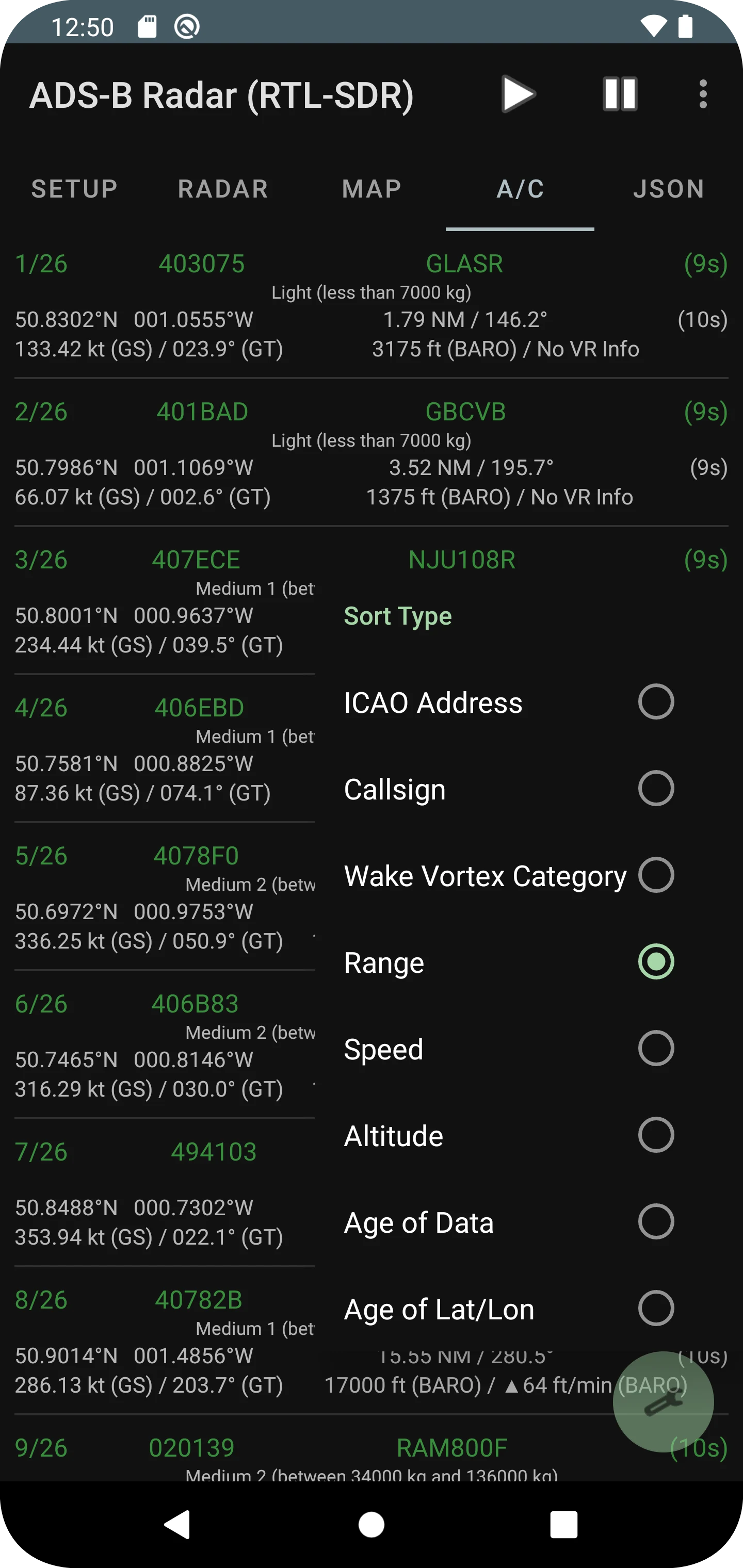 ADS-B Radar (RTL-SDR) screenshot